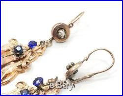 Antique Edwardian Victorian 14k 15k Rose Gold Detailed Blue Leaf Pearl Earrings