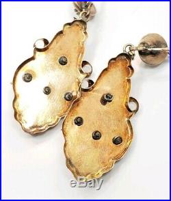 Antique Edwardian Victorian 14k 15k Rose Gold Detailed Blue Leaf Pearl Earrings