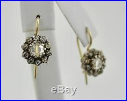 Antique Estate 14K Gold 2ctw Diamond Cluster Drop Earrings Silver Top Settings
