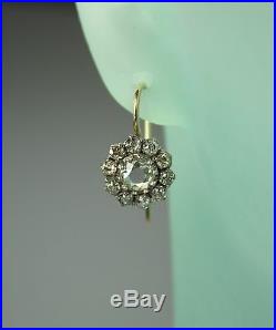 Antique Estate 14K Gold 2ctw Diamond Cluster Drop Earrings Silver Top Settings