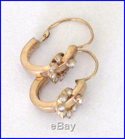 Antique French 18 Carat Rose Gold Earrings Set with Pearls Horses Head Hallmark