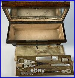 Antique French Palais Royal 18k Gold, Mother of Pearl Sewing Set, Case, Pique
