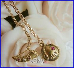 Antique GOLD GF/RG Pendant c1900 Dainty Setting withStones, Pearls&Double Chain