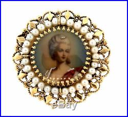 Antique Georgian Portrait in Solid 14K Gold & Pearl Cameo Setting Brooch Pendant
