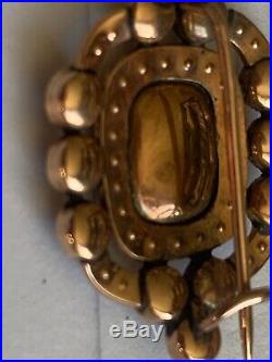 Antique Georgian Rose Gold Colour Pinchbeck Brooch Pin Set Garnets & Seed Pearls