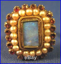 Antique Georgian Setting RUBY, PEARL & OPAL RING in Vintage 10K Gold Band