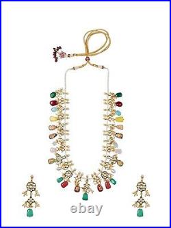 Antique Gold Plated Kundan Multi Color Beads Long Necklace Indian Jewelry Set