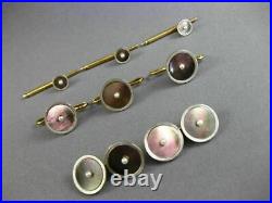 Antique Large Aaa Mother Of Pearl & Pearl Platinum 14kt Yellow Gold Cufflink Set