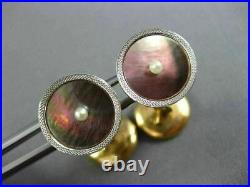 Antique Large Aaa Mother Of Pearl & Pearl Platinum 14kt Yellow Gold Cufflink Set