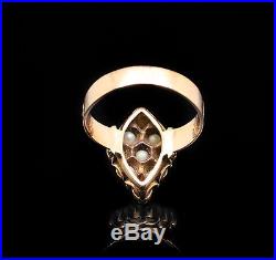 Antique Medieval 10k Yellow Gold Pearl & Enamel Cathedral setting Ring