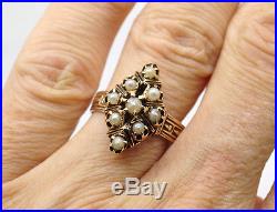 Antique Medieval 10k Yellow Gold Pearl & Enamel Cathedral setting Ring