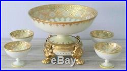 Antique Nippon Moriage Gold Bead Punch Bowl Set withCups & Stand MAPLE LEAF MARK