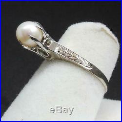 Antique OSTBY & BARTON 14K White Gold Pearl Solitaire Pearl Ring High Setting