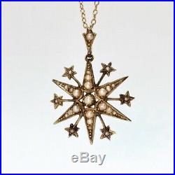Antique Pearl set Gold Star Pendant Edwardian necklace