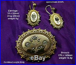 Antique Secret Locket Brooch & Earrings 9ct Gold Victorian c1880s Beautiful Set