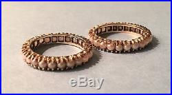 Antique Set Of Two (2) Stackable 14k Gold Seed Pearl Eternity Rings Bands