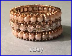 Antique Set Of Two (2) Stackable 14k Gold Seed Pearl Eternity Rings Bands
