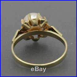 Antique Solid 14K Yellow Gold 7mm Pearl Solitaire Ring Buttercup Setting Size 6