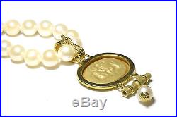 Antique Style Pearl Necklace & Earrings Set in 14k Yellow Gold Italian Made