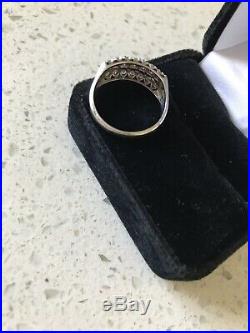 Antique Unique 3 Row Bead Set Diamond 14 Karat White Gold Ring 7