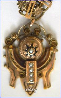 Antique VICTORIAN Necklace & Bracelet Set Gold Tone Seed Pearl Pendant Wow