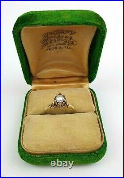 Antique Victorian 10K Gold Sz 8.75 Claw Set Pearl Ring withOrig Velvet Box Signed