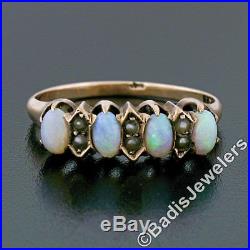 Antique Victorian 10K Rose Gold Alternating Prong Set Oval Opal Pearl Band Ring