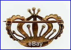 Antique Victorian 10K yellow gold Crown brooch pin set with Natural Seed Pearls