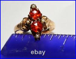 Antique Victorian 10k Gold Double Pearl Orange Stone Claw Set Ring Free S/H