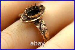 Antique Victorian 10k Solid Rose Gold Mount Setting For Oval Stone & 2 Pearls