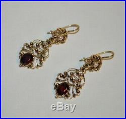 Antique Victorian 14K Gold, Garnet, and Pearl Earrings