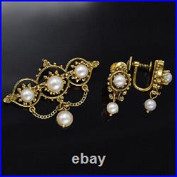 Antique Victorian 14K Gold Sea Pearl Brooch Pin Pendant & Earrings Set 12.0 G