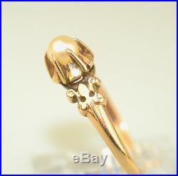 Antique Victorian 14k Yellow Gold 4.1 MM Pearl Ring High Setting Fancy Sides 7.5