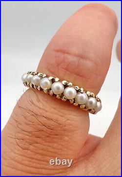 Antique Victorian 14k Yellow Gold Prong Set Seed Pearl Eternity Band Ring