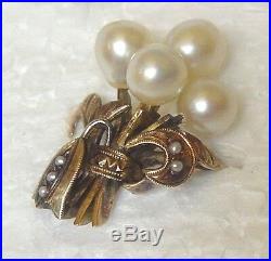 Antique Victorian 14k Yellow Gold Seed Pearl Leaf Crescent Ring Earring Set S6.5