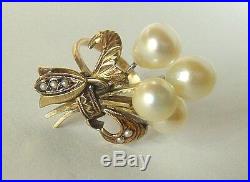 Antique Victorian 14k Yellow Gold Seed Pearl Leaf Crescent Ring Earring Set S6.5