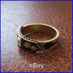 Antique Victorian 15 Karat Gold and Black Enamel Pearl Set Mourning Ring
