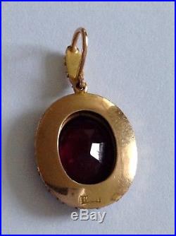 Antique Victorian 15ct Gold Almandine Garnet & Seed Pearl Set Pendant