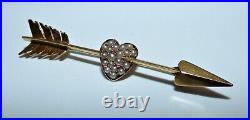 Antique Victorian 15ct Gold Cupid's Arrow Brooch Pearl Pave Set Heart Gorgeous