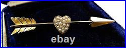 Antique Victorian 15ct Gold Cupid's Arrow Brooch Pearl Pave Set Heart Gorgeous