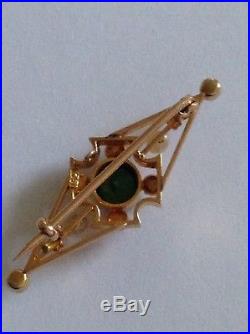 Antique Victorian 15ct Gold Green Tourmaline & Seed Pearl Set Brooch