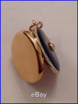 Antique Victorian 15ct Gold Guilloche Blue Enamel & Seed Pearl Set Locket