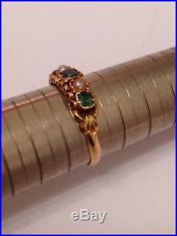 Antique Victorian 15ct Gold Natural Emerald & Seed Pearl Set Ring