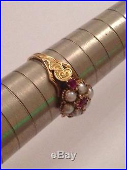 Antique Victorian 15ct Gold Natural Ruby & Seed Pearl Set Ring
