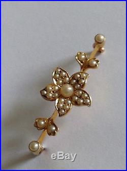 Antique Victorian 15ct Gold Natural Seed Pearl Set Brooch