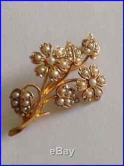 Antique Victorian 15ct Gold & Natural Seed Pearl Set Floral Spray Brooch