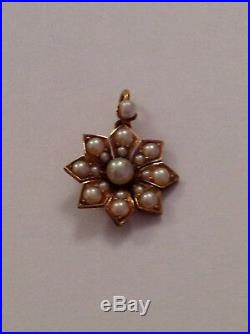Antique Victorian 15ct Gold & Natural Seed Pearl Set Flower Pendant