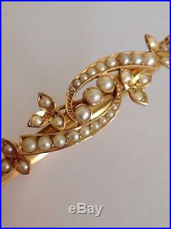 Antique Victorian 15ct Gold Natural Seed Pearl Set Hinged Bangle