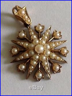 Antique Victorian 15ct Gold & Natural Seed Pearl Set Star Pendant
