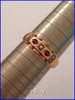 Antique Victorian 15ct Gold Ruby & Seed Pearl Set Ring Birmingham 1898